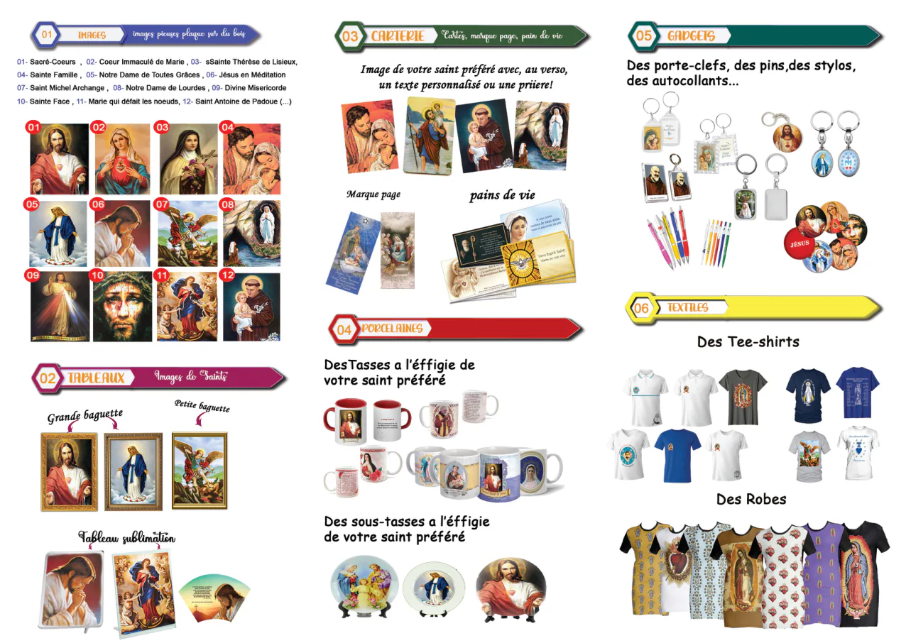 Catalogue EDSAC présentant images pieuses, tableaux, carterie, mugs, gadgets et textiles