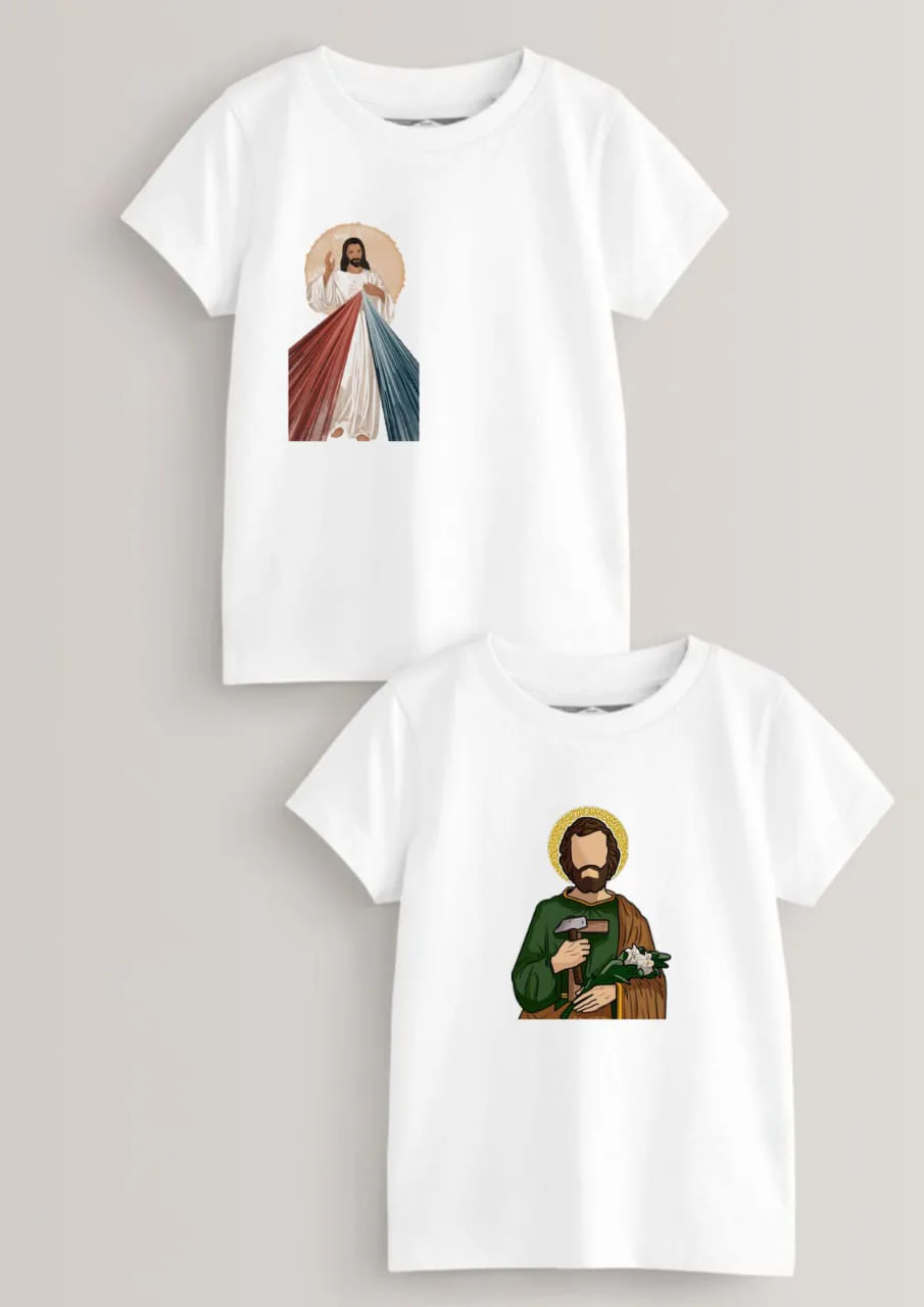 Tee-shirts religieux illustrés du Christ et de figures de saints