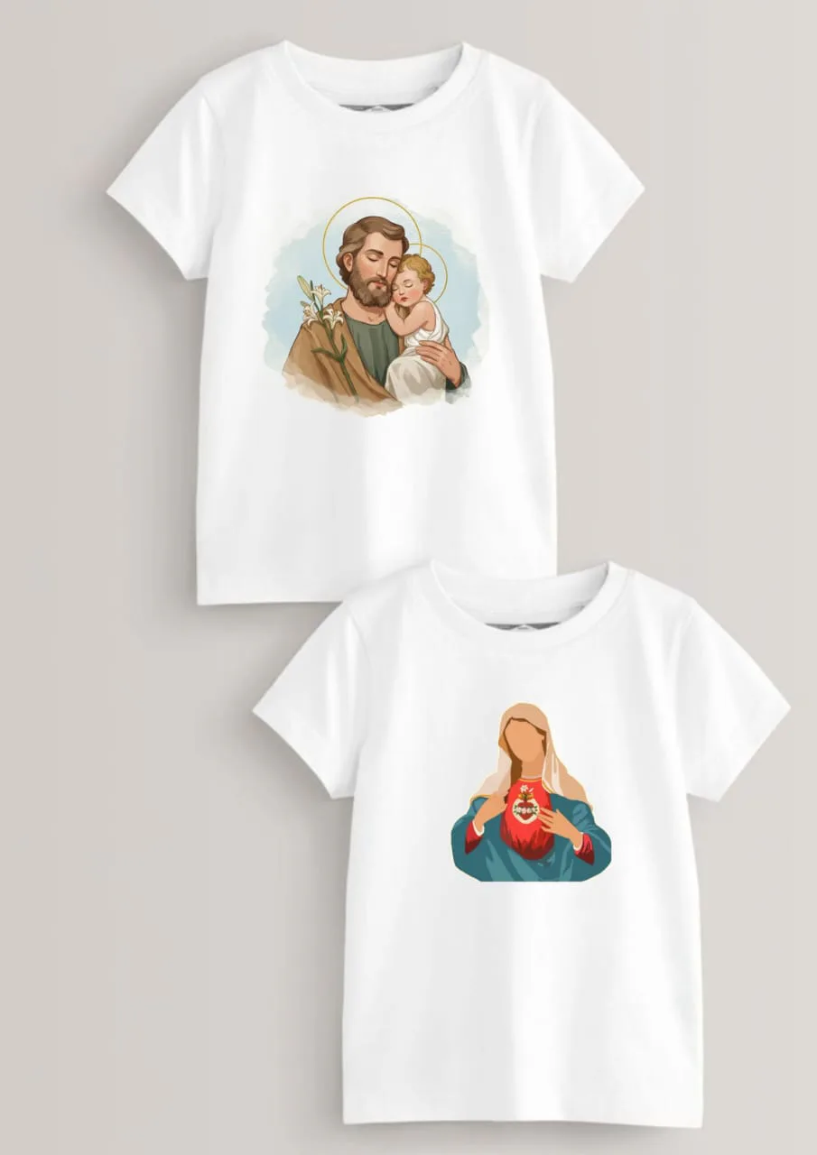 Tee-shirts religieux illustrés de saint Joseph et du Cœur Immaculé de Marie